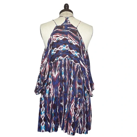 Free People One Monarch Multi Mini Dress SZ S Boho Hipster Vacay Flowy Flouncy - Picture 3 of 13